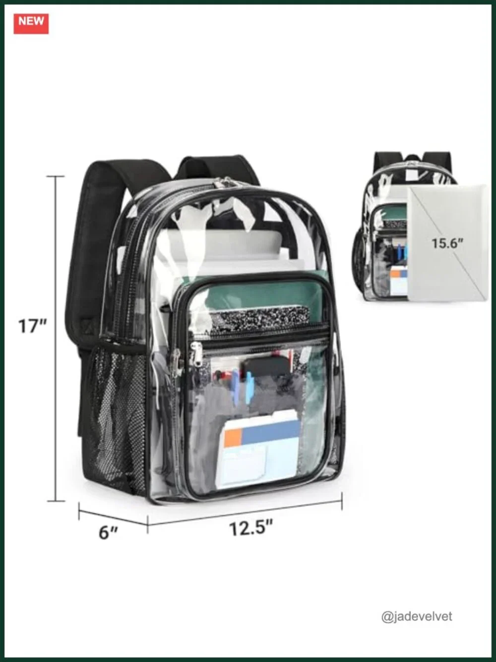 Heavy Duty Clear Backpack for School, Travel, Sports, Stadium Approved
